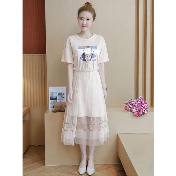 

2021 new women's summer fashion 2 printed suit short sleeves t-shirt* elastic waistband knitted clothing longer size two garments kll0, Gray