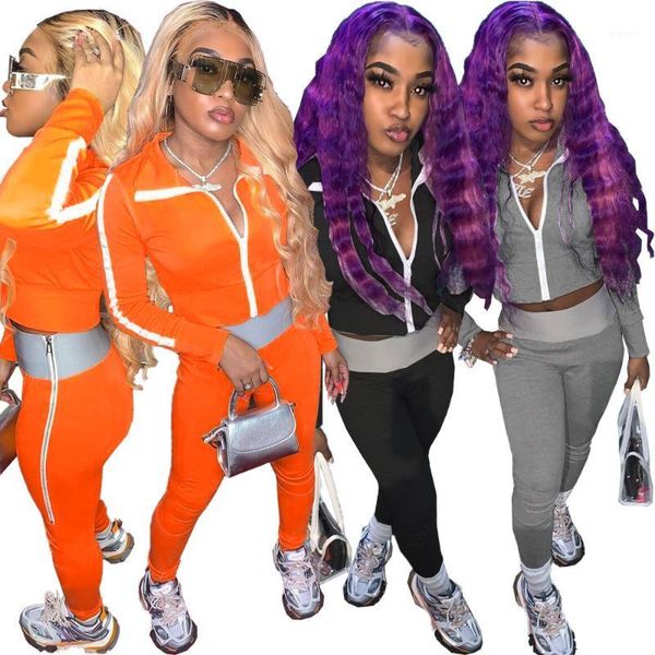 

baby 001 winter women's clothing new fashion solid color sports long-sleeved zipper two-piece suit 85691, Gray