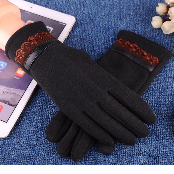 

fashion elegant women touch screen gloves winter warm wrist mittens for driving outdoor solid cashmere full finge jllubf, Black