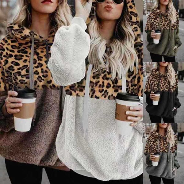 

hooded women's 2019 leopard new stitching sweater 9015, Black