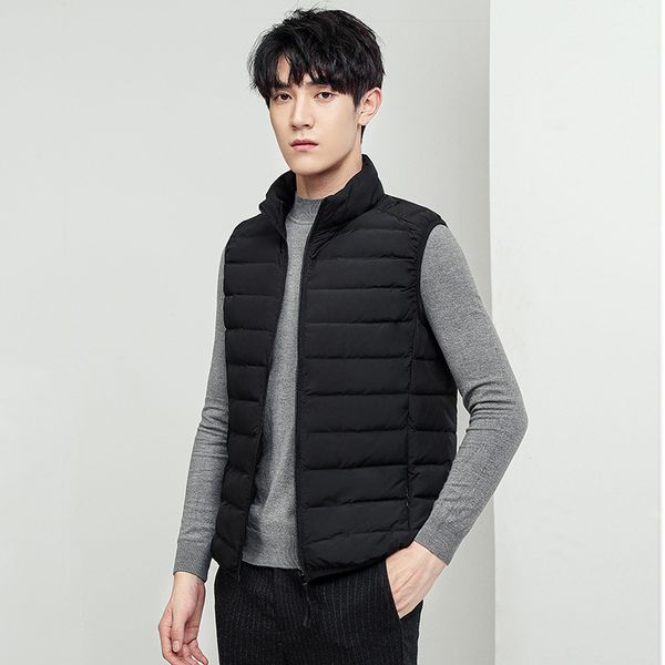 

men's lightweight down jacket cross-border wholesale 2020 winter youth stand-up collar vest men's fit and comfortable, Black