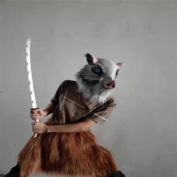 

costume accessories wild boar head mask anime demon slayer hashibira inosuke cosplay accessory party costume props animal headgear, Silver