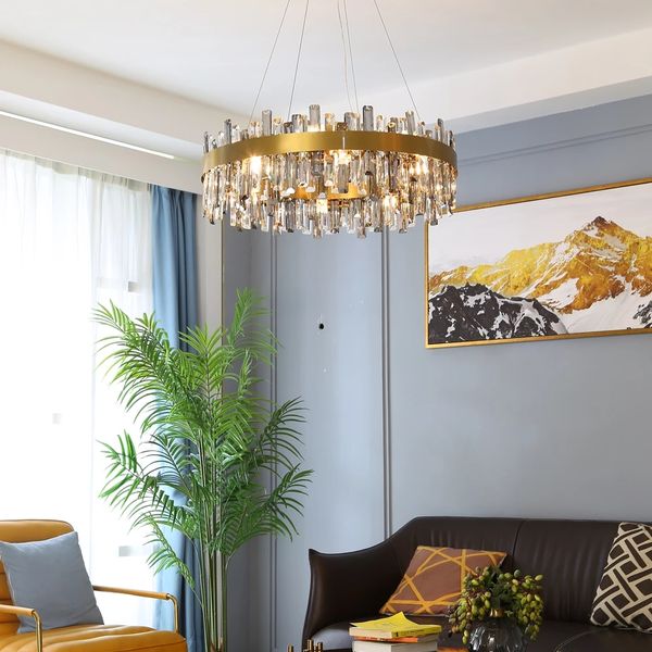 

luxury modern chandelier lighting for living round gold crystal lamp dining room bedroom led cristal light fixtures