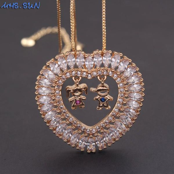

pendant necklaces mhs.sun heart women gold color chain necklace cubic zircon boys and girls fashion choker jewelry gift 1pc, Silver