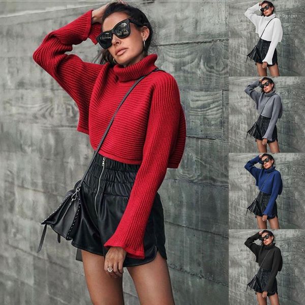 

turtleneck sweaters trumpet sleeves women's short sleeve pullover knitted all-match sweaters 2020 new autumn and winter casual1, White;black