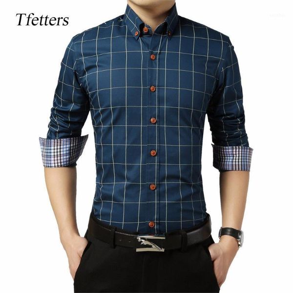 

tfetters brand classic plaid men shirt long sleeve casual shirt turn down collar plus size social clothes for men1, White;black