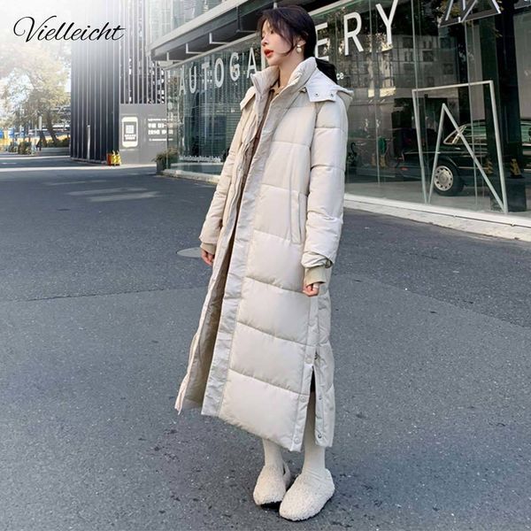 

vielleicht new winter women jacket x-long hooded cotton padded female winter coat womens clothing warm parkas 201028, Black