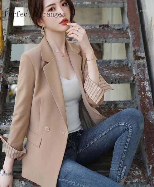 

2020 spring summer new arrival leisure turn-down collar long sleeve women suit coat1, White;black