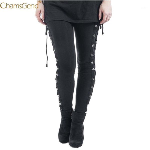 

chamsgend women yoga pants gothic lady side lace up leggings black skinny pans trousers push up gym wear elastic slim pants1, White;red