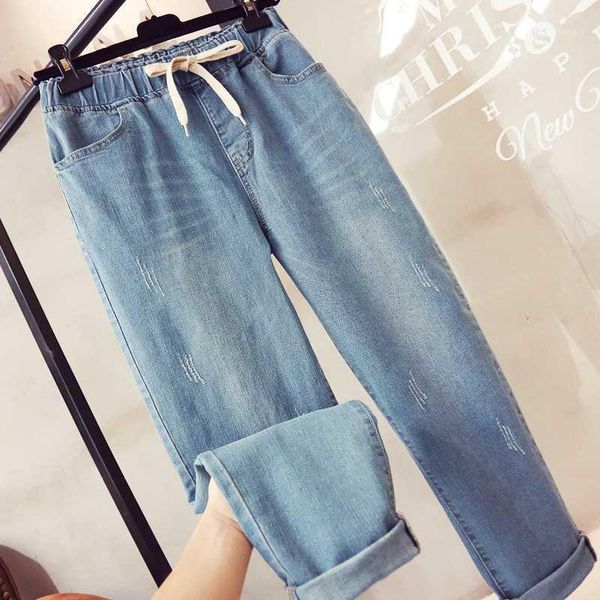 

women's jeans summer boyfriend for women fashion loose vintage high waist plus size 5xl pantalones mujer vaqueros 100kg k0211, Blue