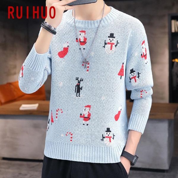 

ruihuo knit christmas sweater men korean mens clothes pullover men sweaters casual black sweater 2020 new arrivals -3xl, White;black