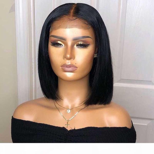 

jet black brazilian hair wigs bob straight middle part u part wig 13x4 6 lace wig for black women with baby hair, Black;brown