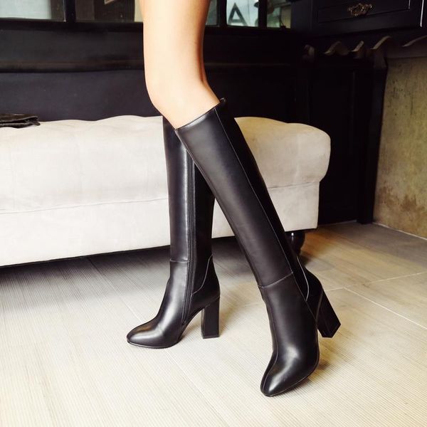 

knee high boots women zipper comfortable square toe winter shoes women warm plush high heel boots red black brown 2020