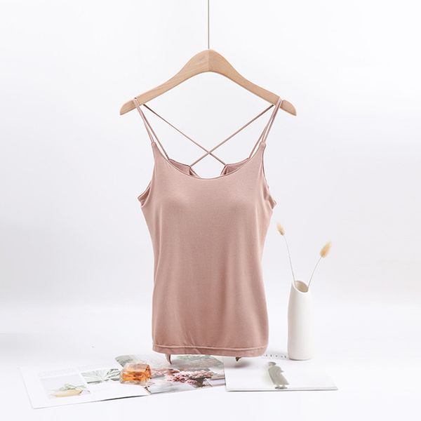 

2021 new women tank female chest pad one-piece lingerie femme cross strap camisole push up woman underwear 0k81, Black;white