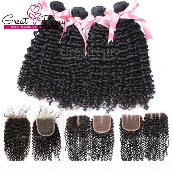 

new year's sale buy 4pcs virgin brazilian bundles curly hair get 1pc lace front closure(4*4) part middle part 3 way, Black