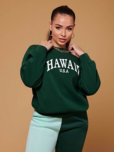 

petite letter graphic drop shoulder thermal pullover r7r5#, White;black