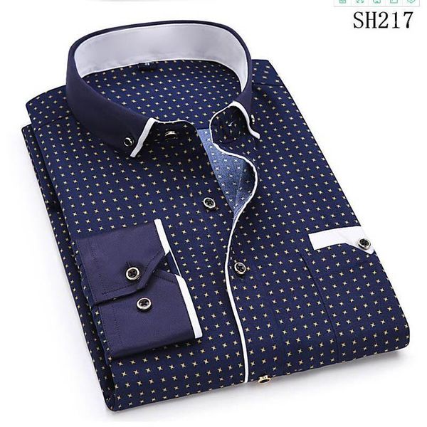 

printed plaid polka dot men shirt long-sleeved casual shirts for men slim fit male dress shirts camisas masculina1, White;black