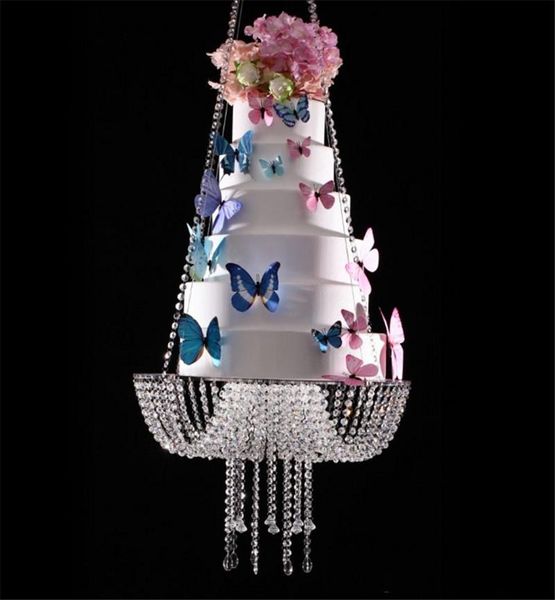 

18 inch clear crystal chandelier style drape suspended swing cake stand round hanging cake stands wedding centerpiece
