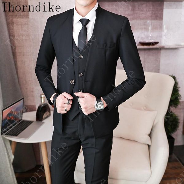 

thorndike men's suit 3 piece set, slim fit men suit jackets + pants + vests, wedding banquet male blazer coats plus szie xs-5xl, White;black