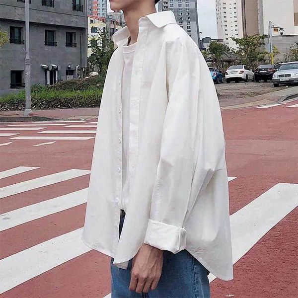 

spring autumn hong kong casual long-sleeved shirt men korean loose white shirt trend jacket streetwear oversized button up, White;black