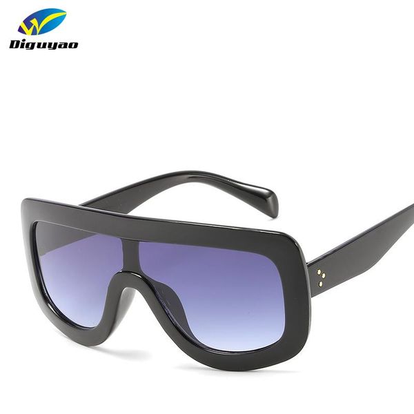 

sunglasses fashion brand design women oversized thick frame siamese men's vintage gradient flat sun glasses goggle, White;black