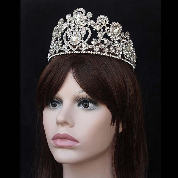 

women fashion big crystal rhinestone royal princess tiara and crown wedding prom bridal diadem pageant hair jewelry accessory bh, Golden;silver