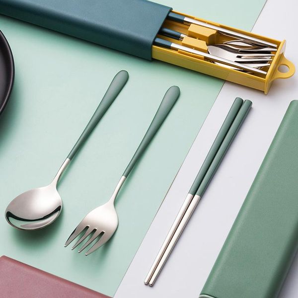 

portable travel tableware set 304 stainless steel spoon and fork set nordic style flatware with box dinner tools for kid school h wmtjjj