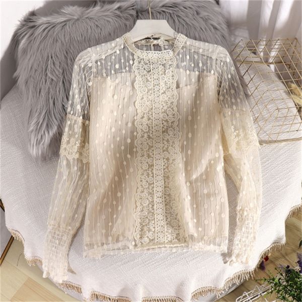 

2021 new in stock, send within 24 hours women's new fairy sweet western style shirt wear and a polka dot lace oins, White