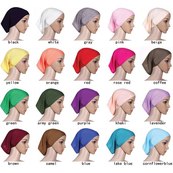 

muslim women headscarf cap fashion lady cap solid color bandanas turban soft clsaaic beanie hat lady beach sun scarf lls604