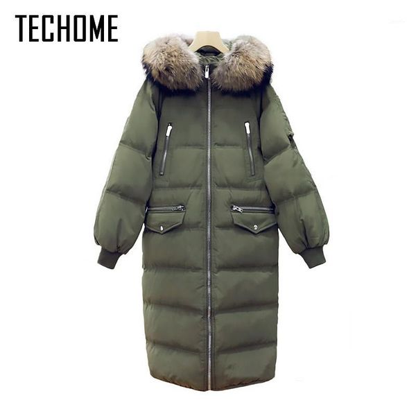 

new fashion winter coat women down jacket hooded fur collar loose women parkas zipper ladies outwear parkas long down jacket1, Black