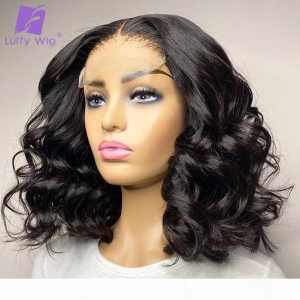 

loose wave short bob wig 5x5 silk base scalp wig pre plucked 4x4 lace closure human hair wigs remy brazilian hair luffy, Black;brown