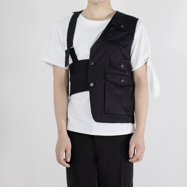 

new men's clothing spring tide stage korean slim asymmetry vest male personality costumes1, Black;white