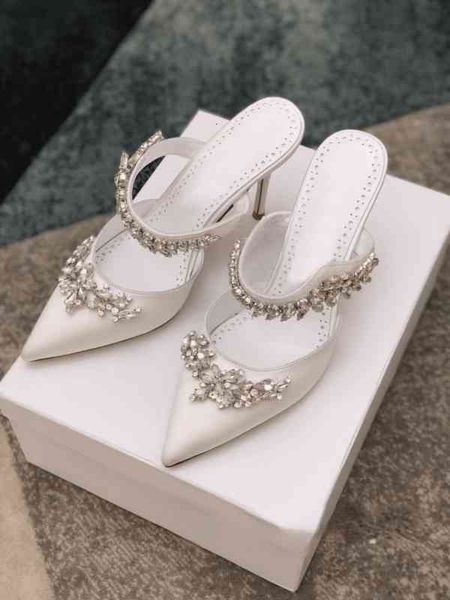 

tacn alto zapatos de lujo para mujer, calzado formal con punta en pico, satn, color blanco y rosa, boda, Black