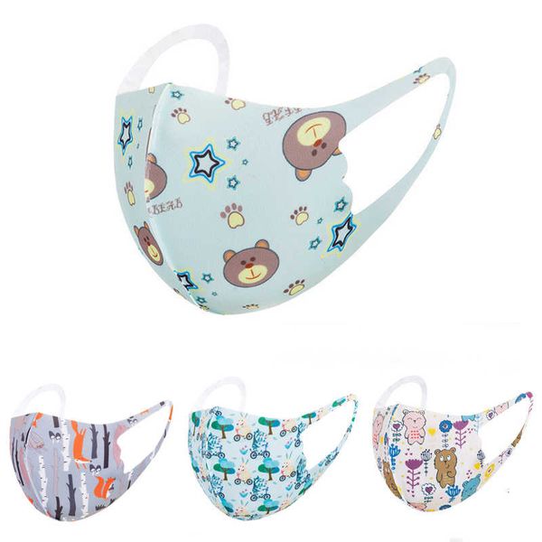 

kids face mask ice silk cloth reusable washable mask cartoon printing anti dust protective face masks breathable, Black