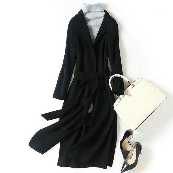 

2020 long soild double cashmere winter coat women wool jacket loose abrigo mujer autumn winter new arrival casaco feminino l1091, Black