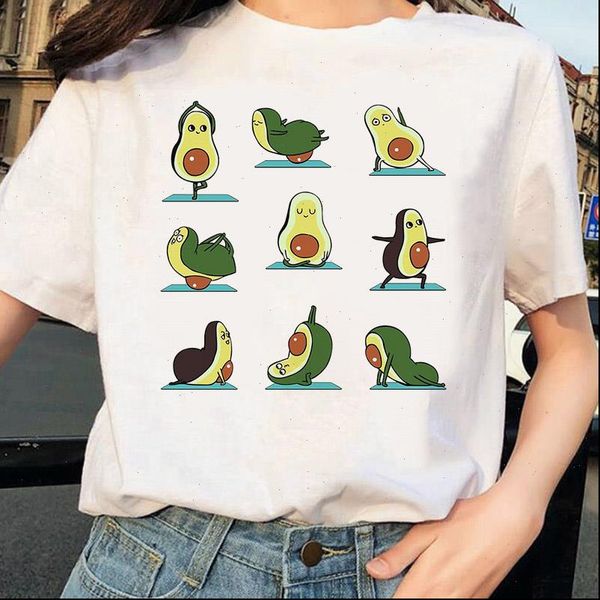 

kawaii avocado print o neck short sleeve tshirt summer fashion casual cartoon t shirt female tee streetwear, White