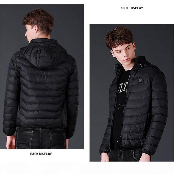 

s~4xl usb charging smart cotton jacket for men women upgrade winter electric heated long coat female outdoor windproof outwear, Black;brown