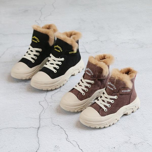 

ankle winter boot children snow for girls boys warm cotton shoes rubber non-slip waterproof cloth plush kids martin boots, Black;grey