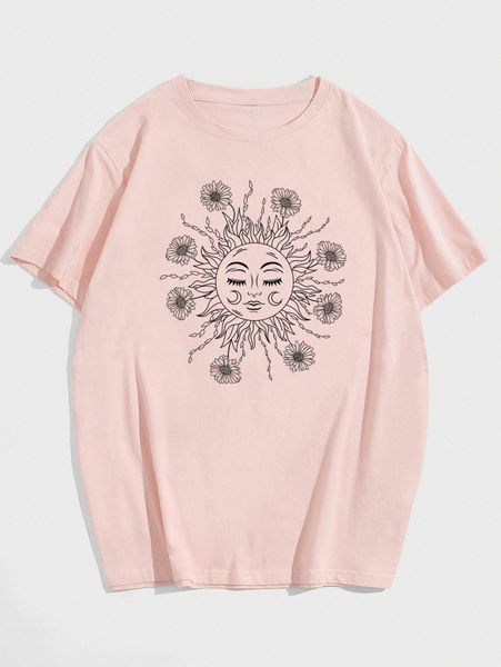 

men floral & sun print tee g1md#, White;black