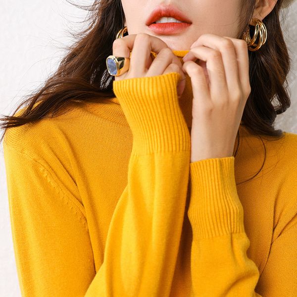 

2021 women's knitted shirt loose bottom-style sheer sweater heap collar sleeve long knit tu1m, White;black