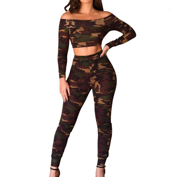 

yoga outfits camouflage print set workout clothes for women tracksuit one shoulder fitness suit training suit1, White;red