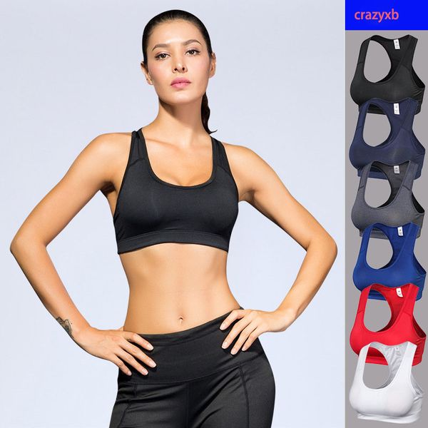 

sport bra women yoga vest seamless gym fitness crop high impact shockproof push up workout bra anti-sweat, White
