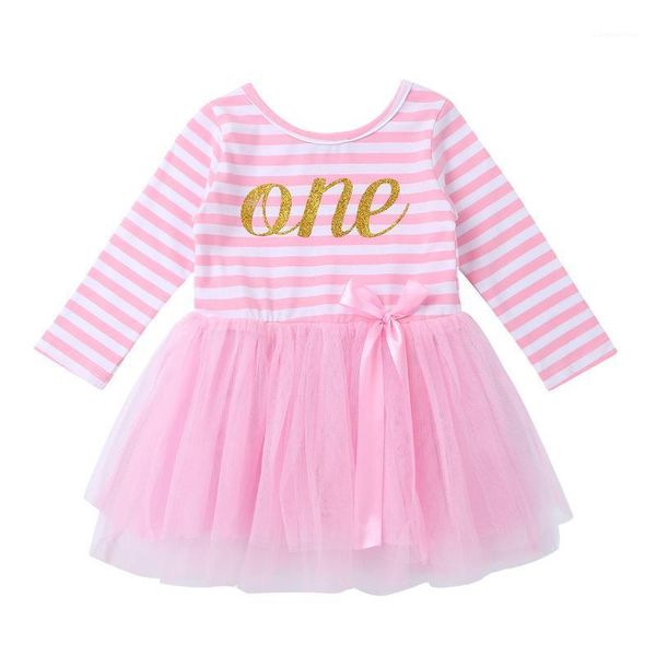 

kids girls 1st birthday long sleeve glitter one printed striped bodice tulle princess dress for birthday party holiday casual1, Red;yellow