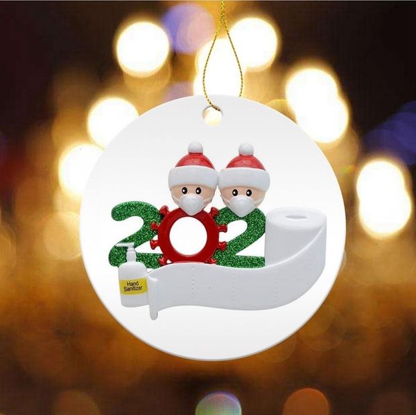 

round 2020 quarantine family christmas ornament diy ceramic card xmas tree santa hanging pendants party decoration sea shipping ljjp540wkhr