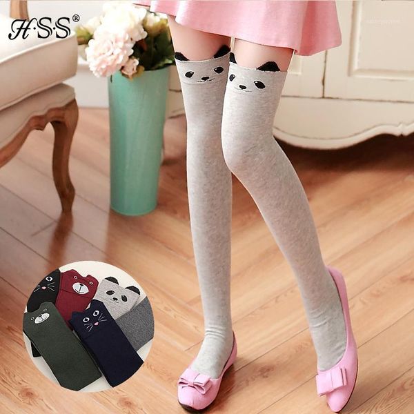 

socks & hosiery winter cartoon panda ears stockings cotton jacquard knee women stockings1, Black;white
