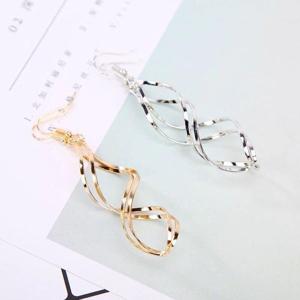 

новая мода двойной петли падение серьги для женщин длинные волны мотаться серьги высокого качества заявление венчания оптовой продажи ювелир, Golden