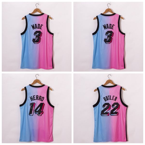 

3 dwayne wade jersey 22 jimmy butler 14 tyler herro blue pick cityvicebasketball jersey 2021 23, Black;red