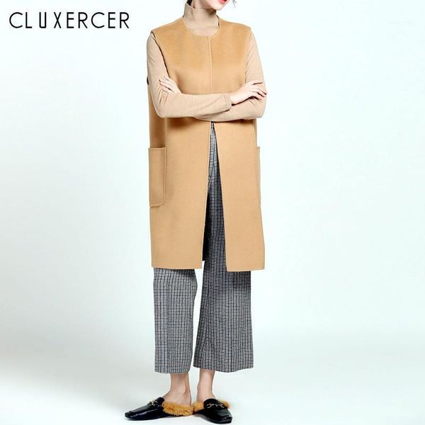 

women autumn wool blend vest waistcoat lady office long waistcoat women coat casual sleeveless vest jacket plus size xs-5xl1, Black;white