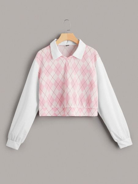 

argyle print contrast collar p4ju#, White
