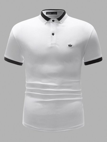 

men graphic embroidery button front polo shirt e7qd#, White;black